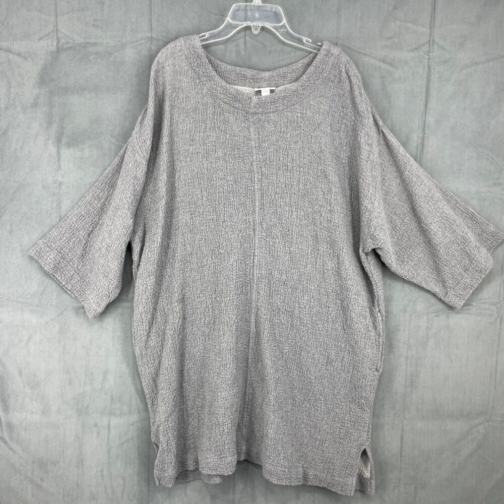 J.Jill Dress Womens Large Gray Round Neck Cotton Wool 3/4 Sleeves Lagenlook